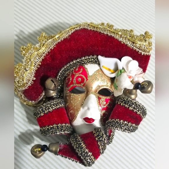 Vintage Ceramic Masquerade Mask - Red & Gold - Picture 5 of 7